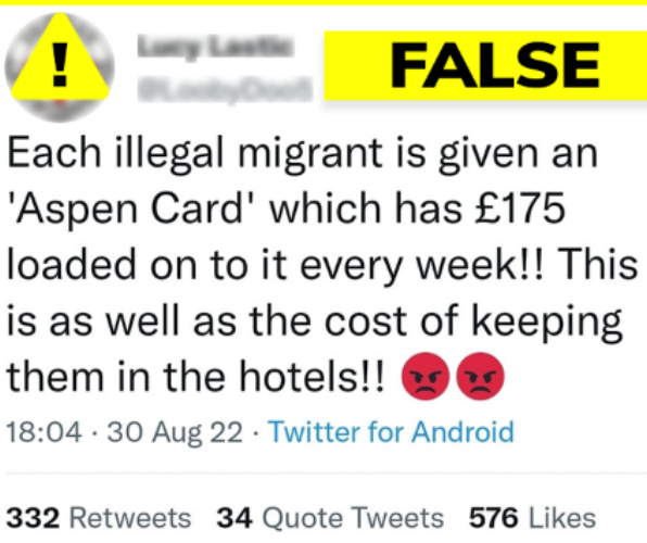 Fallacy: ‘Illegal immigrants’ get £175 every week on a prepaid card as well as three free meals per day